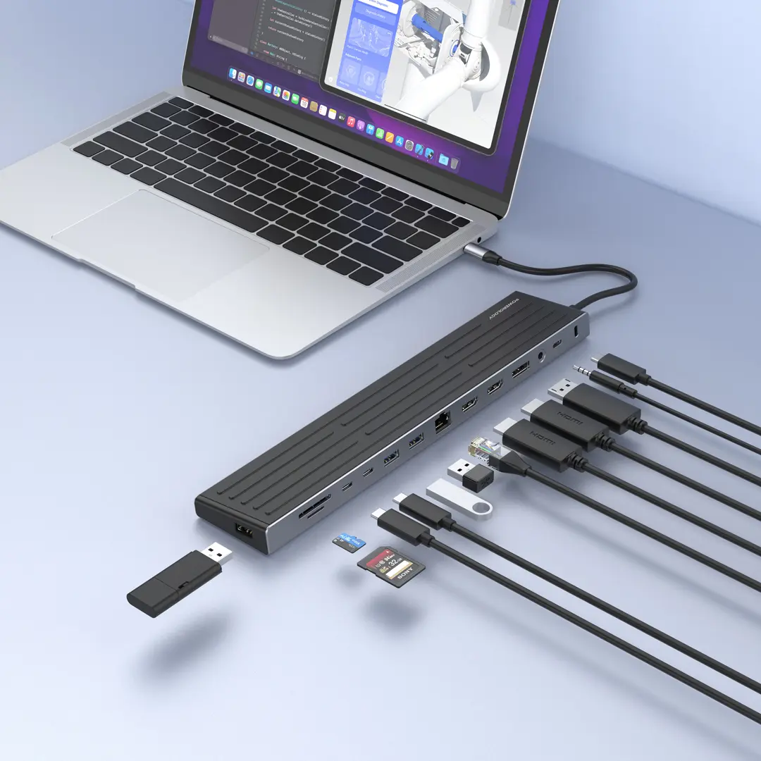 Powerology Nexis 13-in-1 Multi-Display USB-C Hub & Laptop Stand - Blac